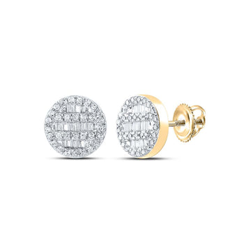 10kt Yellow Gold Womens Baguette Diamond Circle Cluster Earrings 1/3 Cttw