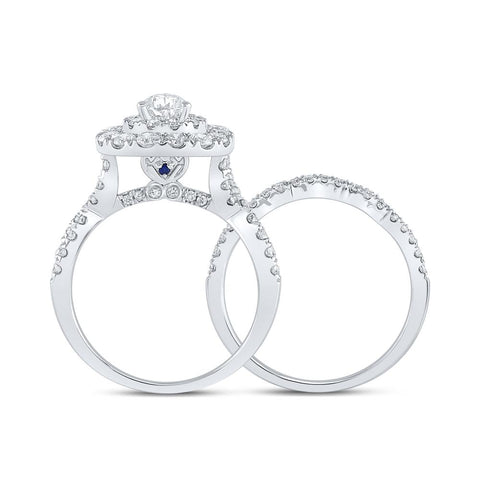 14kt White Gold Pear Diamond Halo Bridal Wedding Ring Band Set 2 Cttw