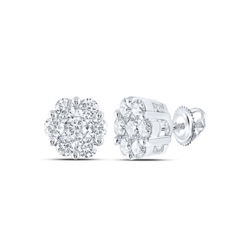 14kt White Gold Womens Round Diamond Flower Cluster Earrings 3 Cttw