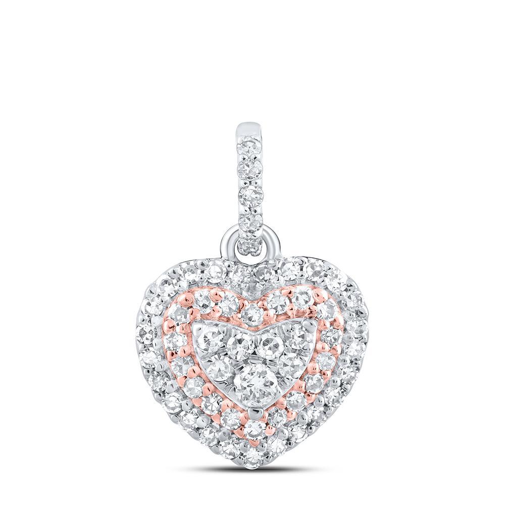 10kt Two-tone Gold Womens Round Diamond Heart Pendant 1/4 Cttw