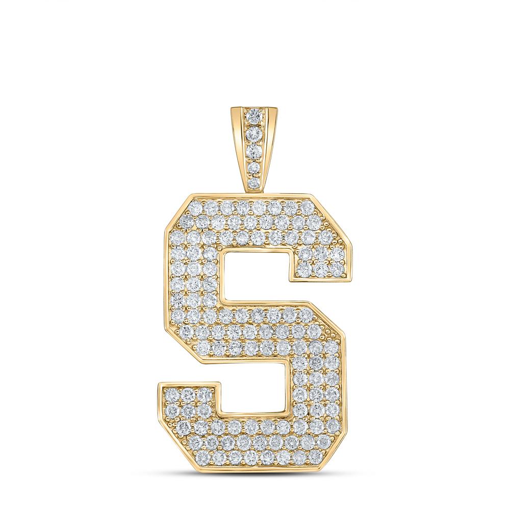 10kt Yellow Gold Mens Round Diamond S Initial Letter Charm Pendant 2 Cttw
