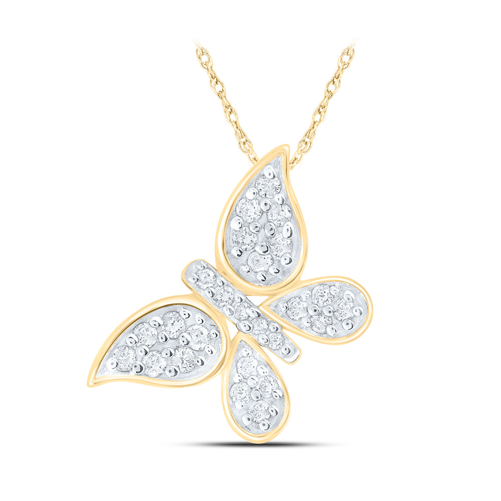 10kt Yellow Gold Womens Round Diamond Butterfly Pendant 1/6 Cttw