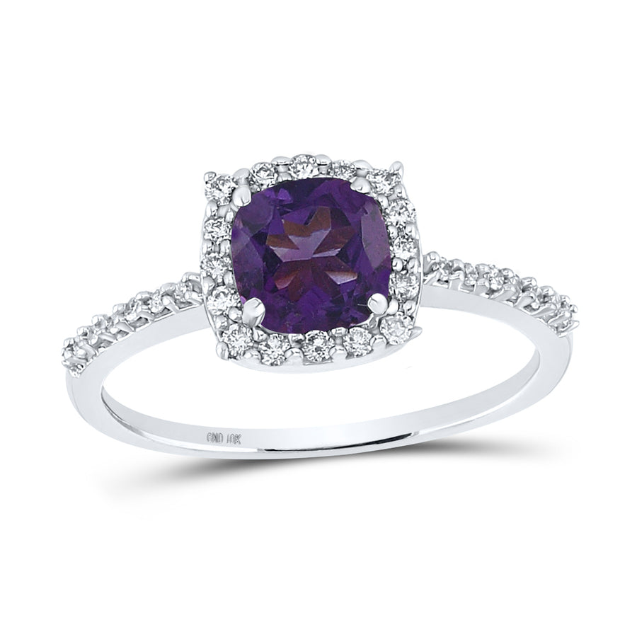 10kt White Gold Womens Cushion Synthetic Amethyst Diamond Solitaire Ring 1 Cttw