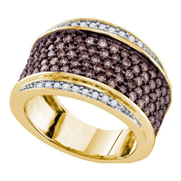 10kt Yellow Gold Womens Round Brown Diamond Cocktail Ring 1-1/2 Cttw