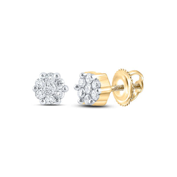10kt Yellow Gold Womens Round Diamond Flower Cluster Earrings 1/6 Cttw