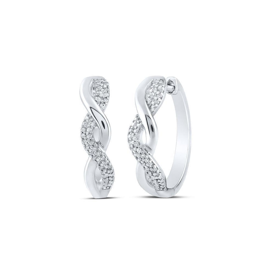Sterling Silver Womens Round Diamond Twist Hoop Earrings 1/10 Cttw