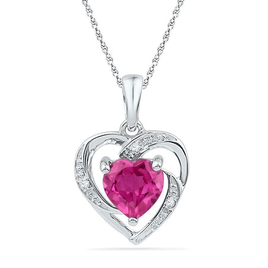 10kt White Gold Womens Round Synthetic Ruby Heart Pendant 1 Cttw