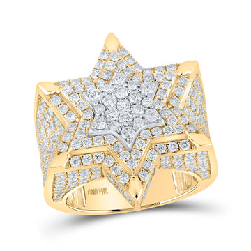 14kt Two-tone Gold Mens Round Diamond Magen David Star Ring 5 Cttw