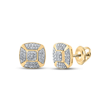 Yellow-tone Sterling Silver Womens Round Diamond Square Earrings 1/3 Cttw