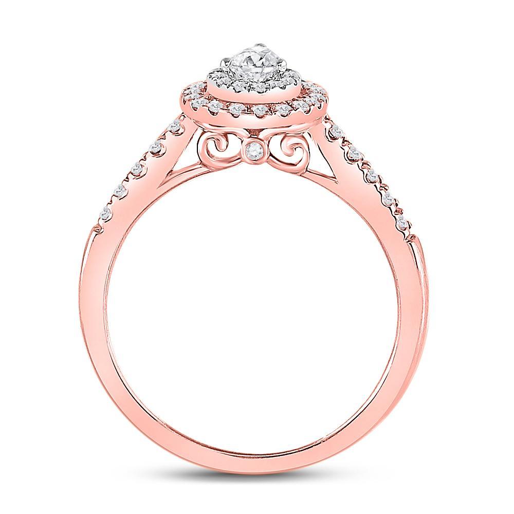 14kt Two-tone Gold Pear Diamond Halo Bridal Wedding Engagement Ring 1/2 Cttw