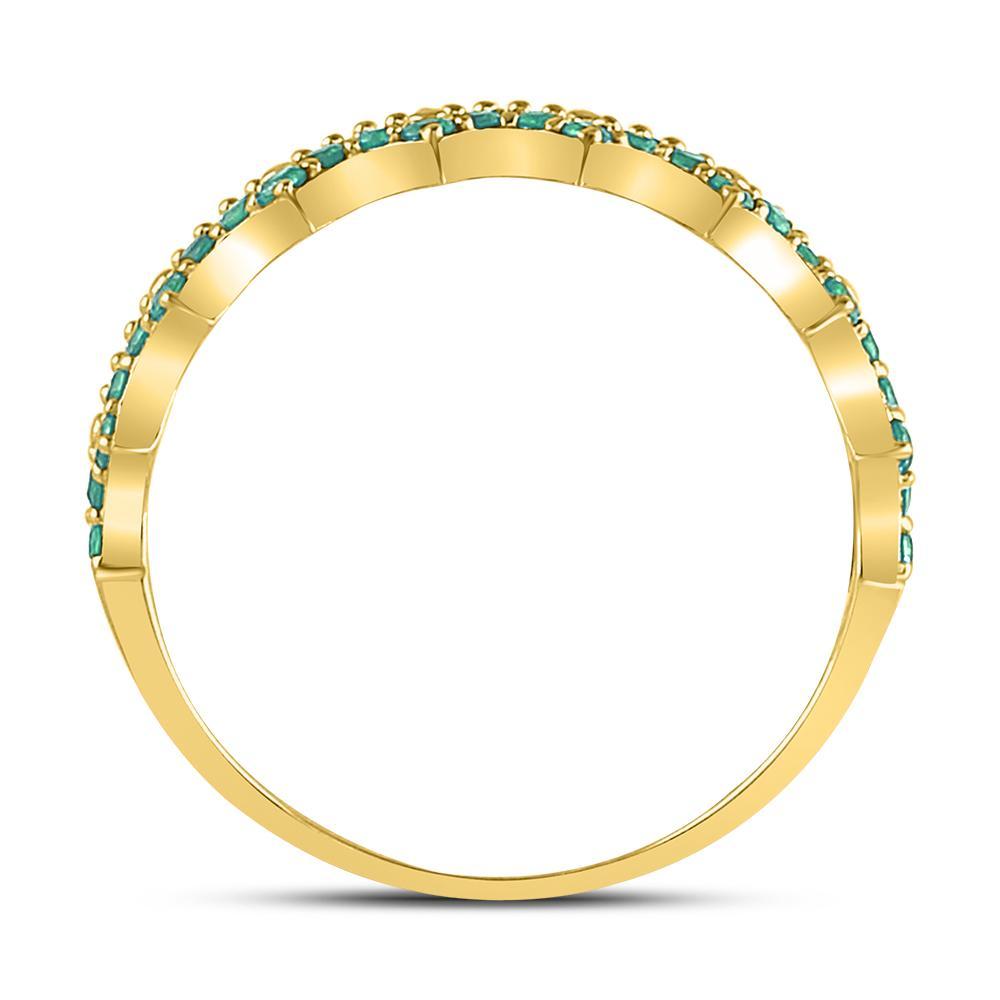 10kt Yellow Gold Womens Round Emerald Scalloped Stackable Band Ring 1/4 Cttw