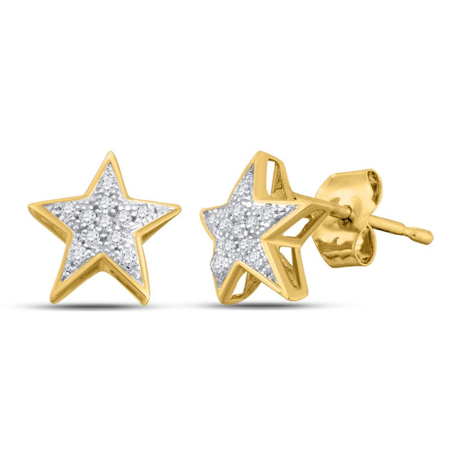 10kt Yellow Gold Womens Round Diamond Star Earrings 1/20 Cttw