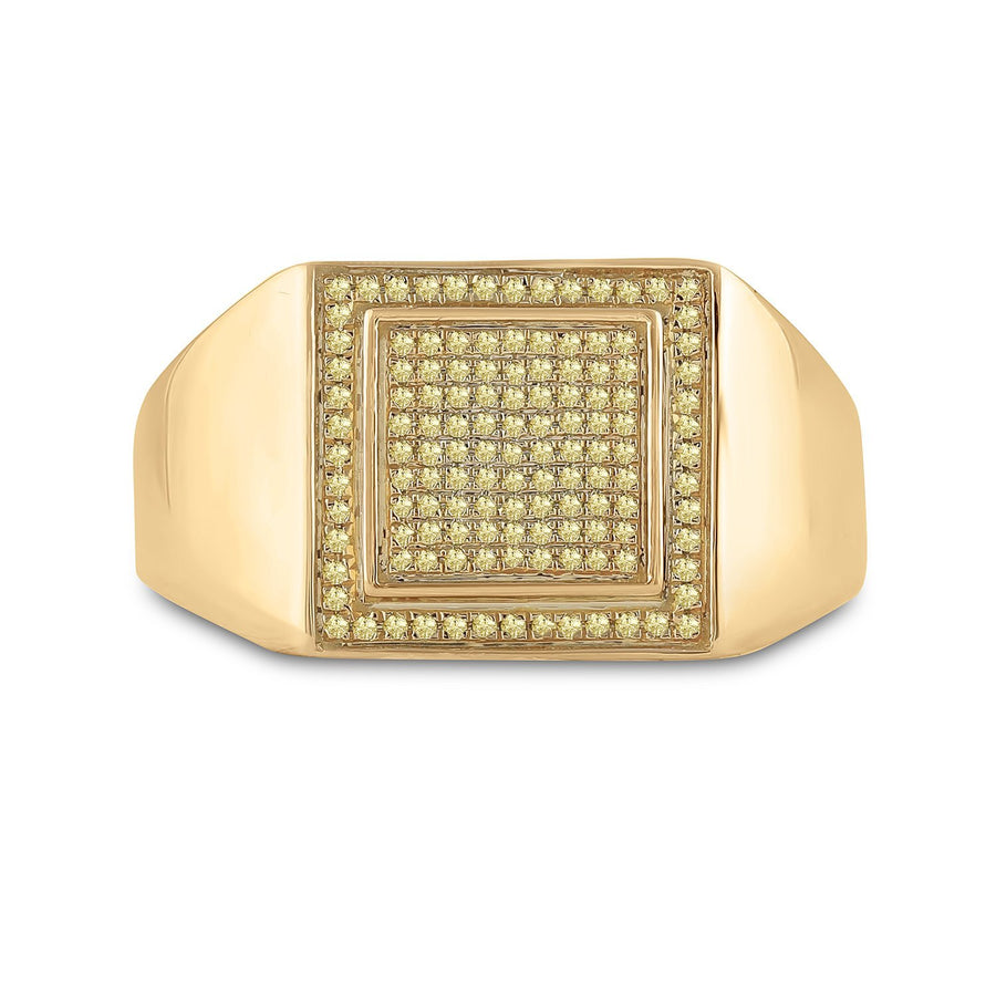 10kt Yellow Gold Mens Round Yellow Color Enhanced Diamond Square Cluster Ring 1/4 Cttw