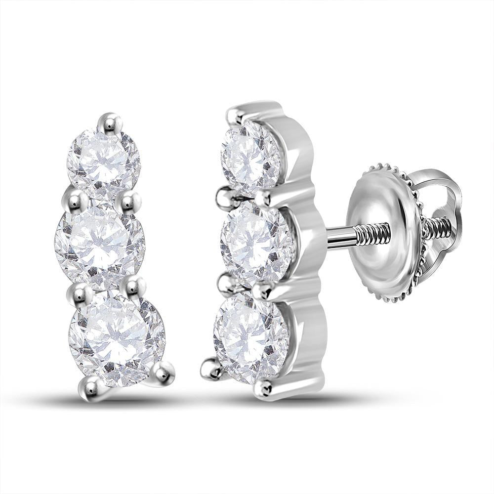 14kt White Gold Womens Round Diamond Fashion 3-stone Earrings 1 Cttw