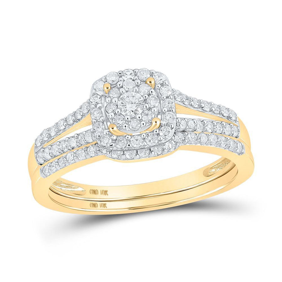 10kt Yellow Gold Round Diamond Split-shank Bridal Wedding Ring Band Set 1/2 Cttw