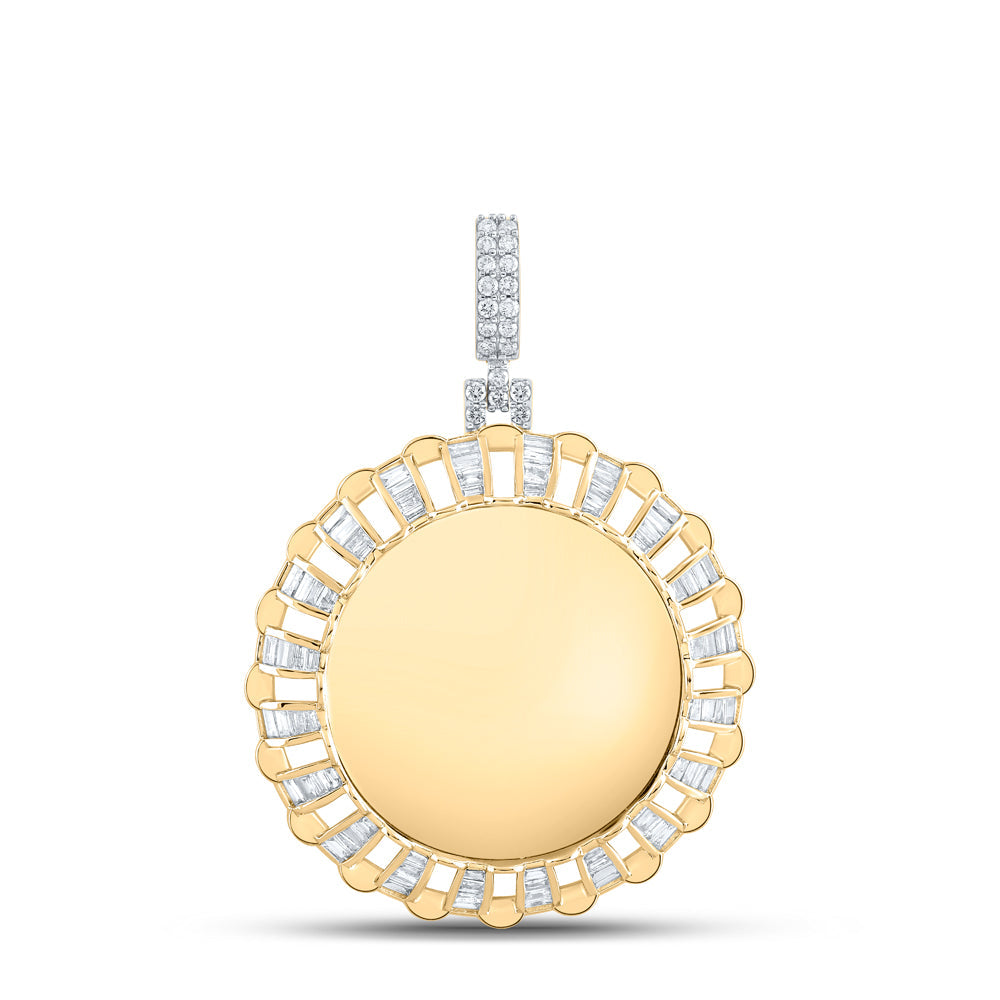 14kt Yellow Gold Mens Baguette Diamond Memory Circle Charm Pendant 1 Cttw
