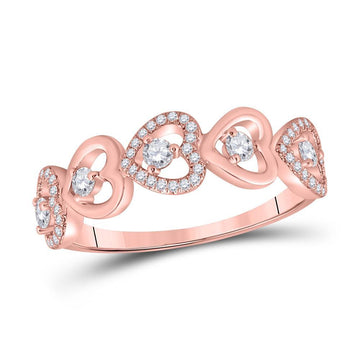 10kt Rose Gold Womens Round Diamond Heart Band Ring 3/8 Cttw