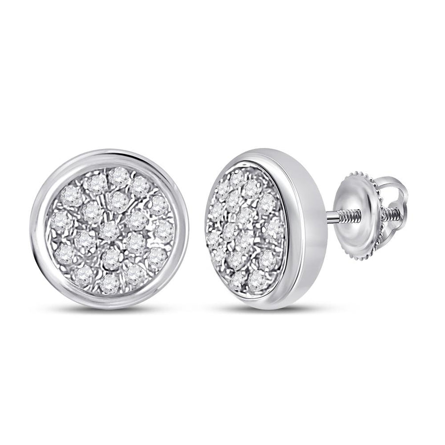 10kt White Gold Womens Round Diamond Concentric Cluster Earrings 1/10 Cttw