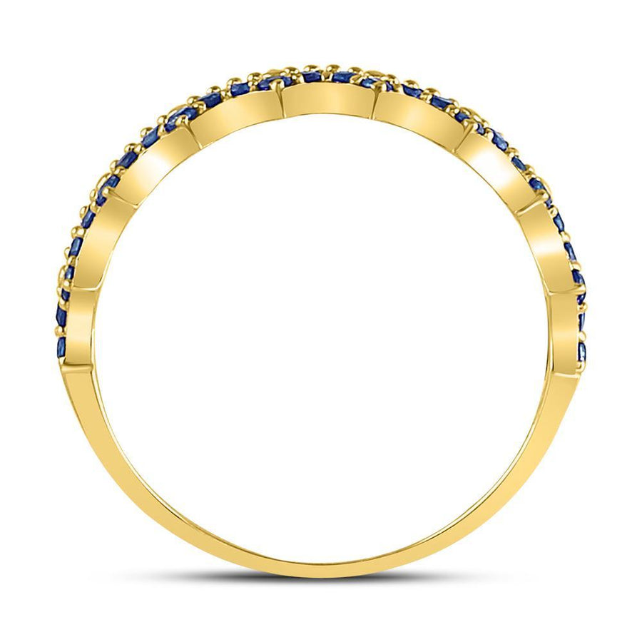 10kt Yellow Gold Womens Round Blue Sapphire Scalloped Stackable Band Ring 1/4 Cttw
