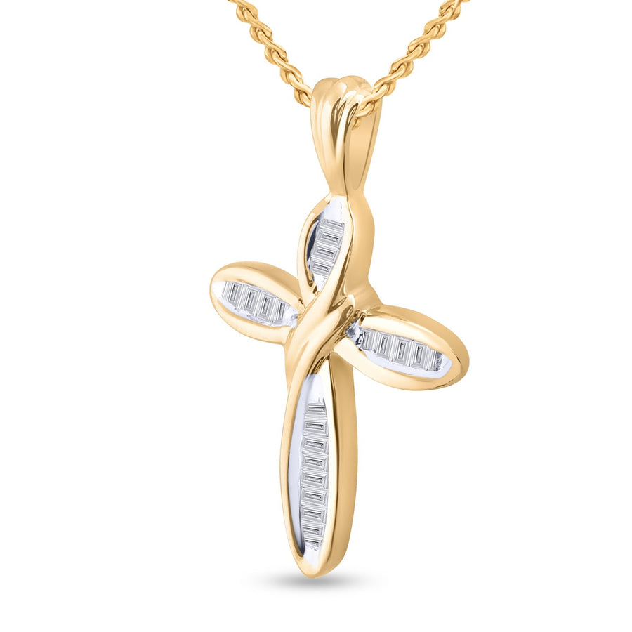 10kt Yellow Gold Womens Baguette Diamond Cross Pendant 1/4 Cttw
