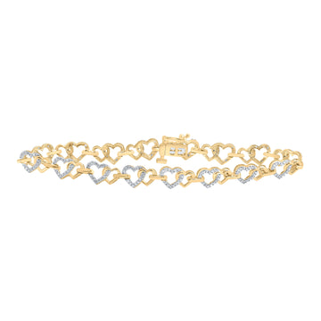 10kt Yellow Gold Womens Round Diamond Heart Bracelet 1/4 Cttw