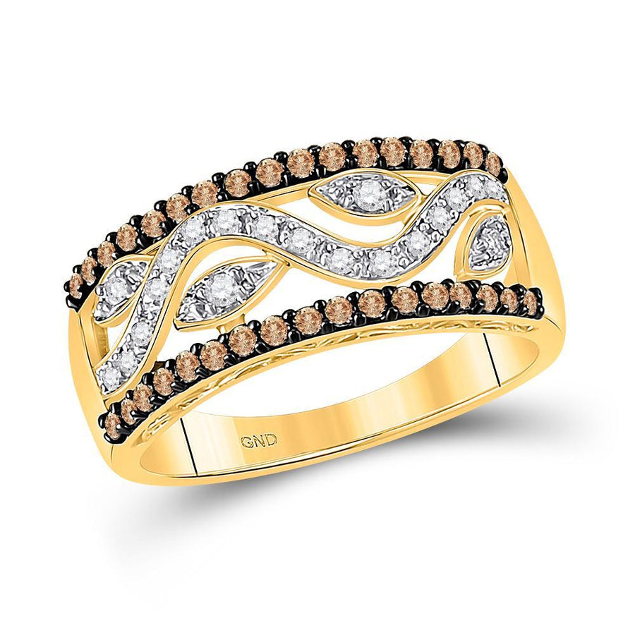 10kt Yellow Gold Womens Round Brown Diamond Band Ring 1/2 Cttw