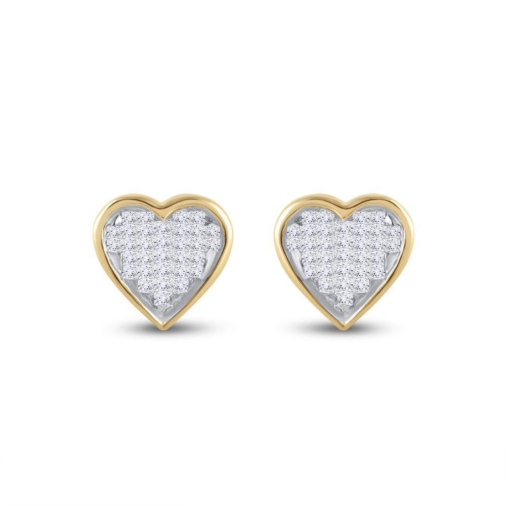 10kt Yellow Gold Womens Princess Diamond Heart Earrings 1/3 Cttw