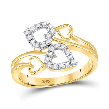 10kt Yellow Gold Womens Round Diamond Double Heart Ring 1/4 Cttw