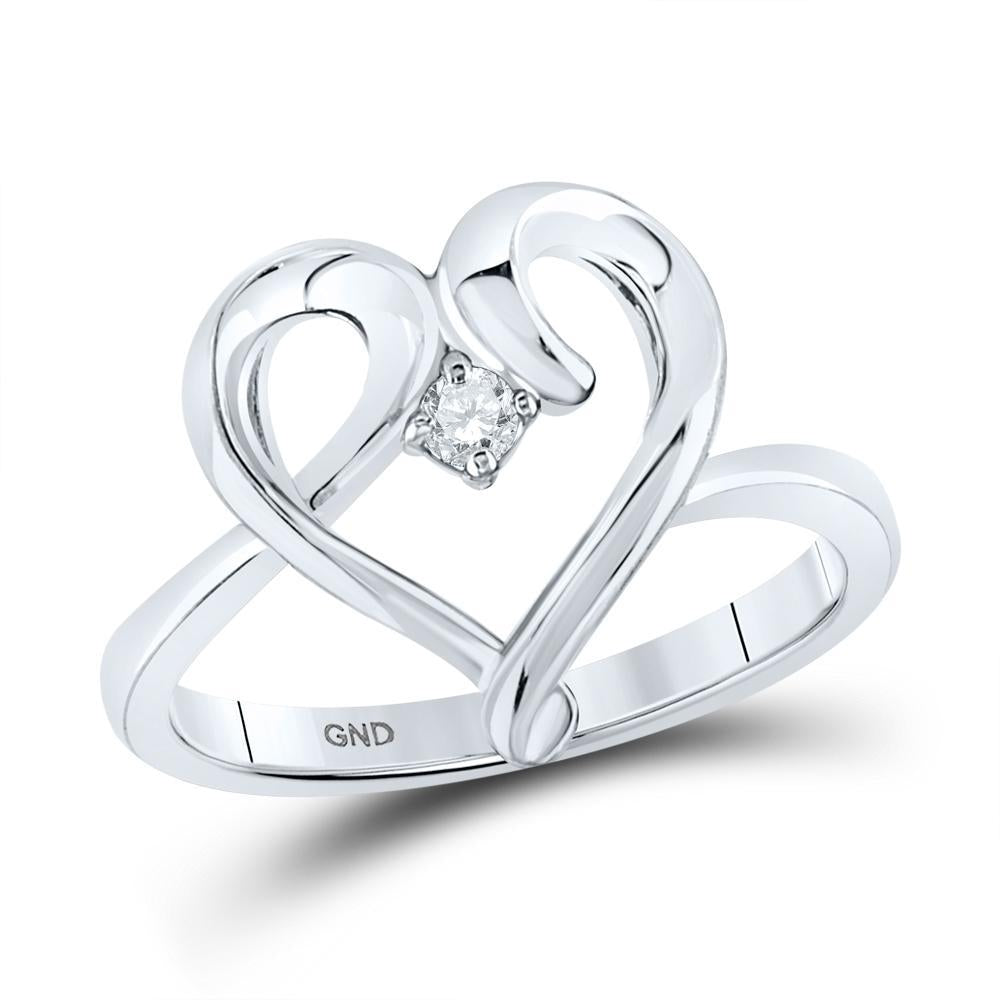 10kt White Gold Womens Round Diamond Heart Promise Ring 1/20 Cttw
