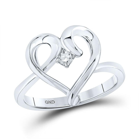 10kt White Gold Womens Round Diamond Heart Promise Ring 1/20 Cttw