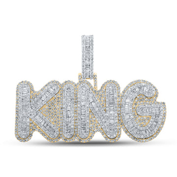 14kt Two-tone Gold Mens Baguette Diamond KING Charm Pendant 5-1/4 Cttw