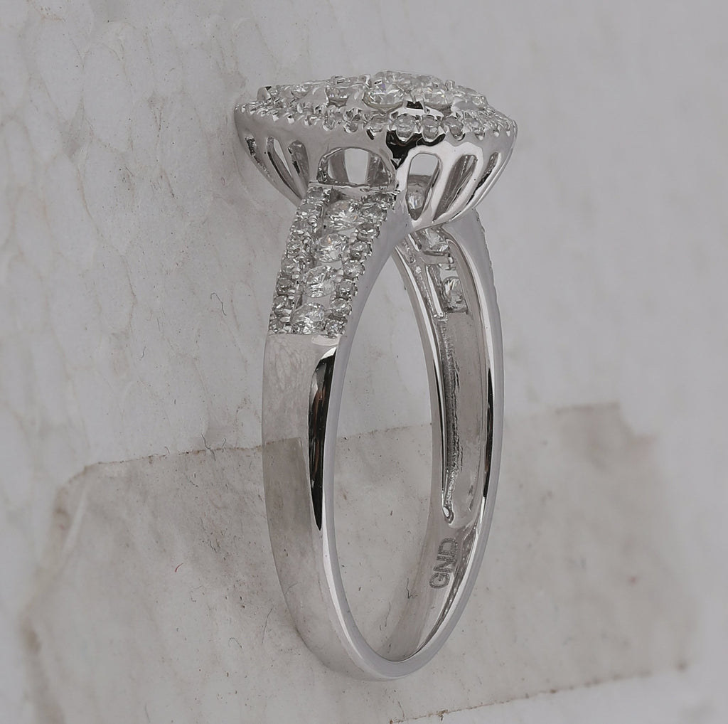 14kt White Gold Round Diamond Cluster Bridal Wedding Engagement Ring 3/4 Cttw