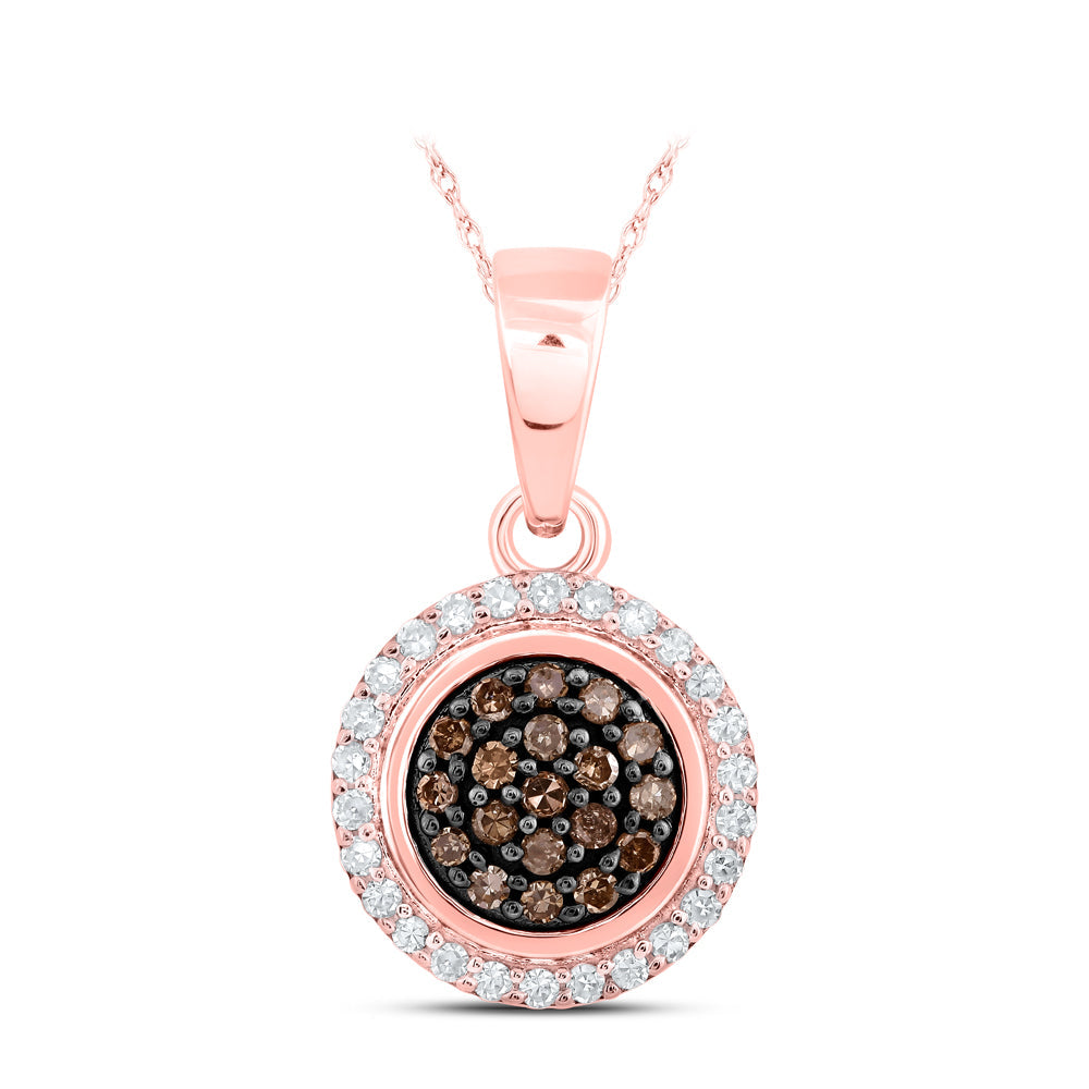 10kt Rose Gold Womens Round Brown Diamond Cluster Pendant 1/4 Cttw