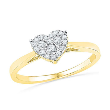 10kt Yellow Gold Womens Round Diamond Simple Heart Cluster Ring 1/6 Cttw
