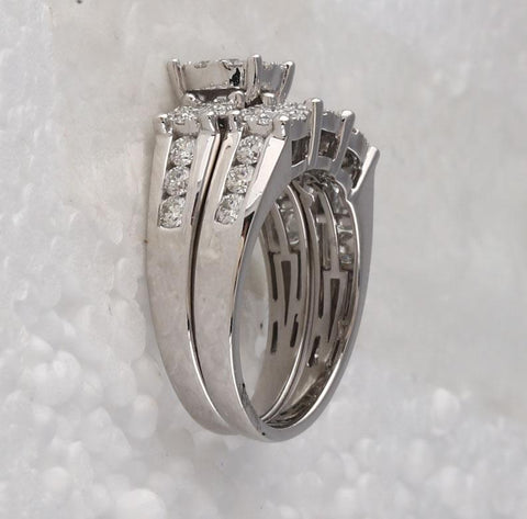 14kt White Gold Round Diamond Bridal Wedding Ring Band Set 1-1/2 Cttw
