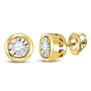 10kt Yellow Gold Womens Round Diamond Miracle Solitaire Earrings 1/10 Cttw
