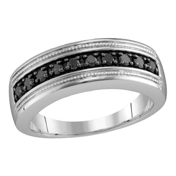 Sterling Silver Mens Round Black Color Enhanced Diamond Wedding Band Ring 1/2 Cttw