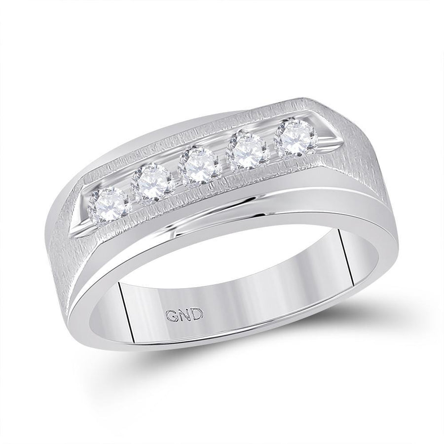 14kt White Gold Mens Round Diamond 5-stone Wedding Ring 5/8 Cttw