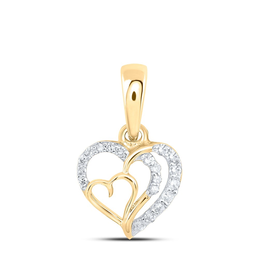 10kt Yellow Gold Womens Round Diamond Heart Pendant 1/10 Cttw