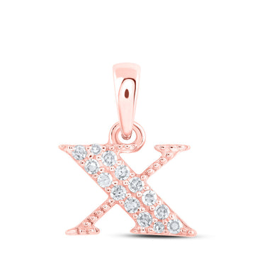 10kt Rose Gold Womens Round Diamond X Initial Letter Pendant 1/12 Cttw
