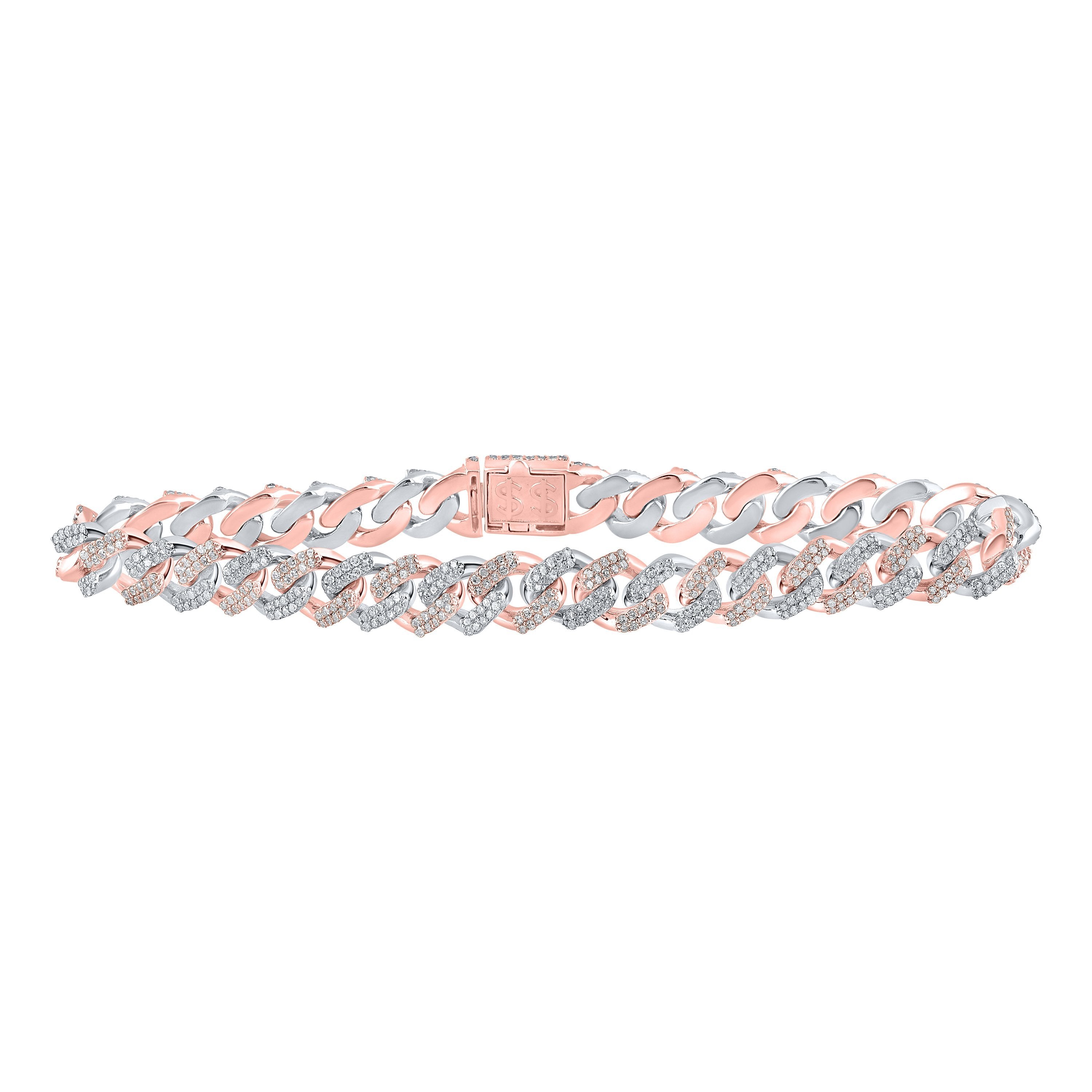 10kt Two-tone Gold Womens Round Diamond Cuban Link Bracelet 3-1/4 Cttw