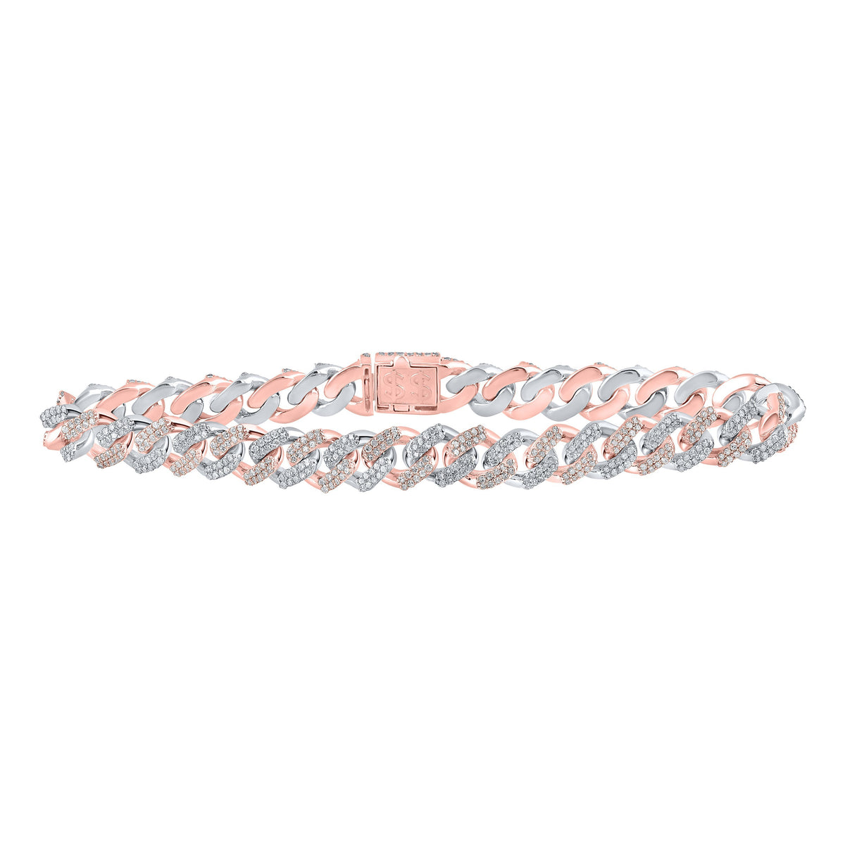 10kt Two-tone Gold Womens Round Diamond Cuban Link Bracelet 3-1/4 Cttw