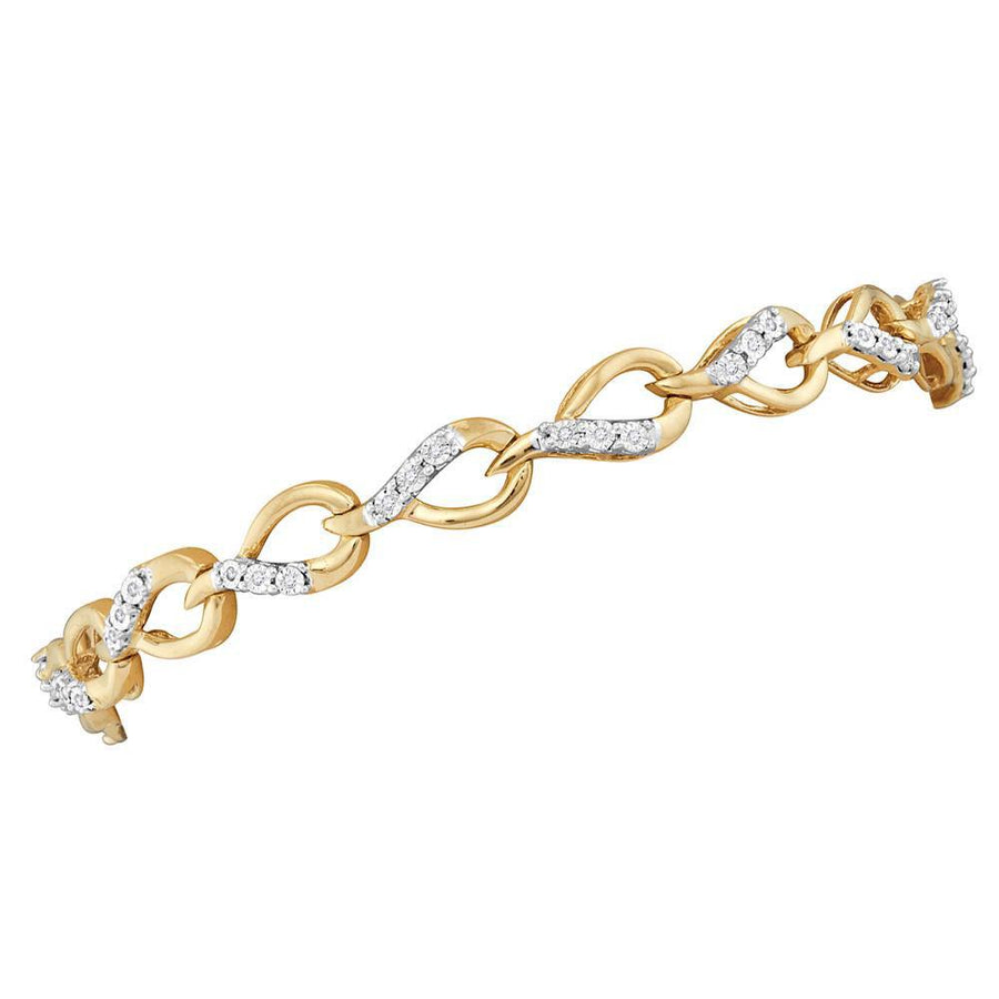 10kt Yellow Gold Womens Round Diamond Linked Teardrop Fashion Bracelet 1/6 Cttw