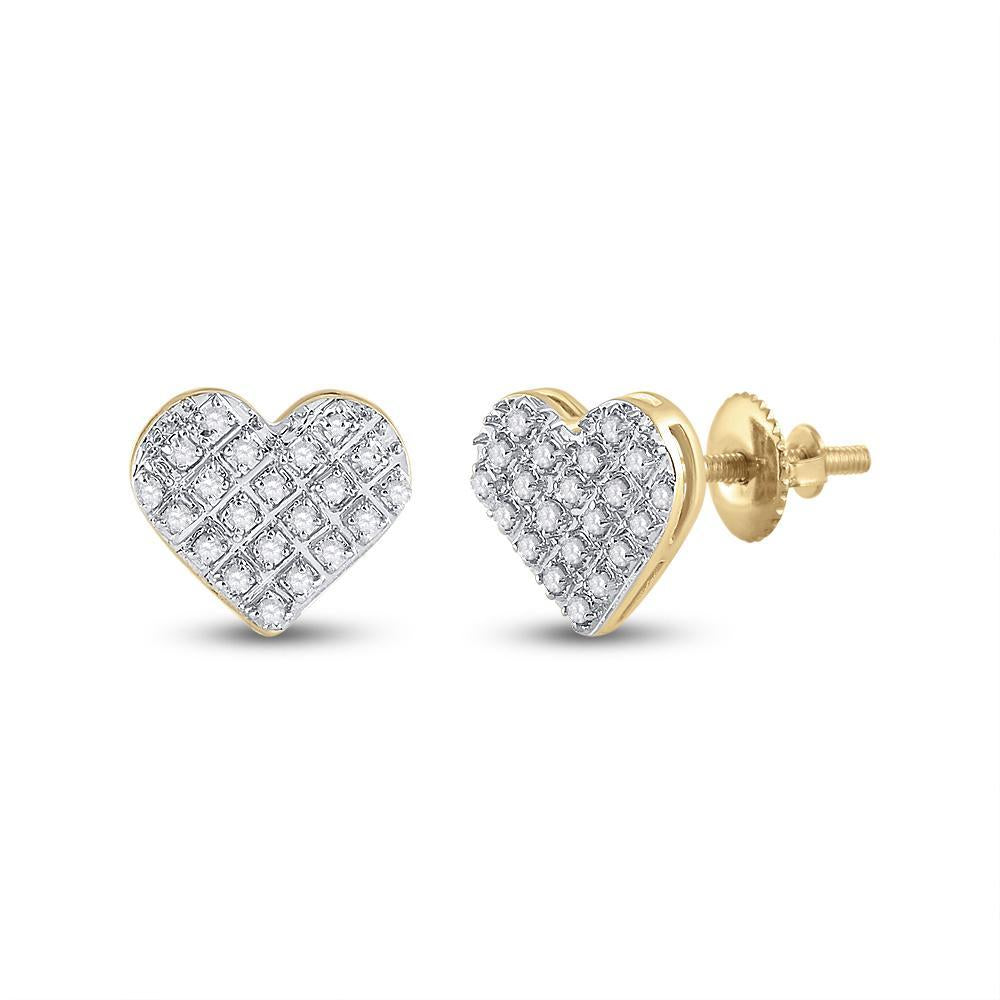 10kt Yellow Gold Womens Round Diamond Heart Earrings 1/6 Cttw