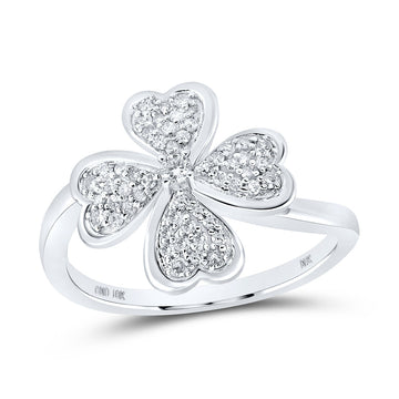 10kt White Gold Womens Round Diamond Clover Heart Ring 1/4 Cttw