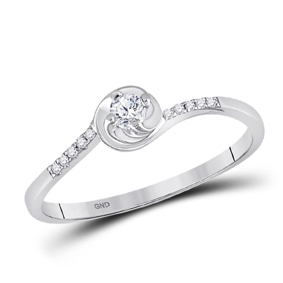 10kt White Gold Womens Round Diamond Solitaire Promise Ring 1/10 Cttw