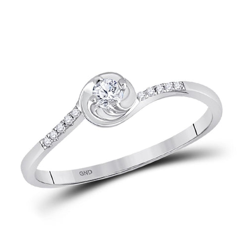 10kt White Gold Womens Round Diamond Solitaire Promise Ring 1/10 Cttw