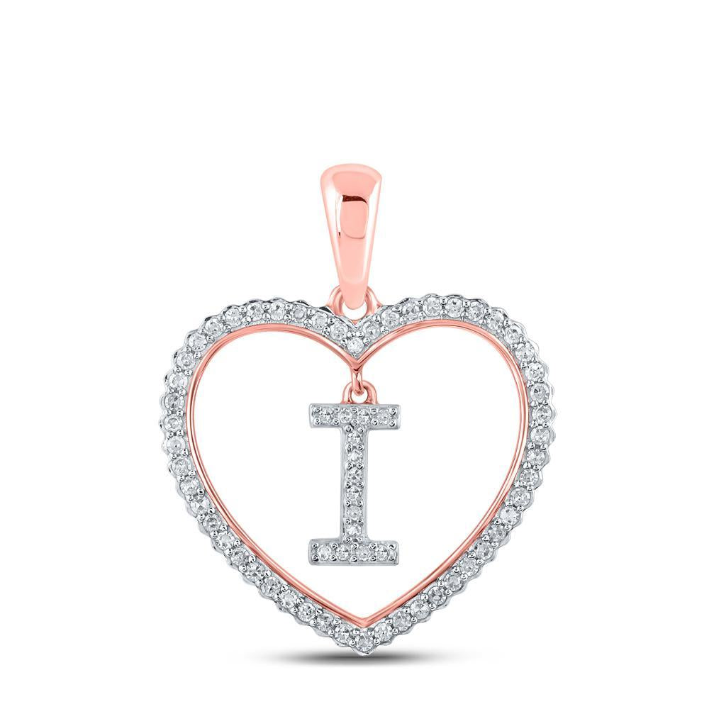10kt Rose Gold Womens Round Diamond Heart I Letter Pendant 1/4 Cttw