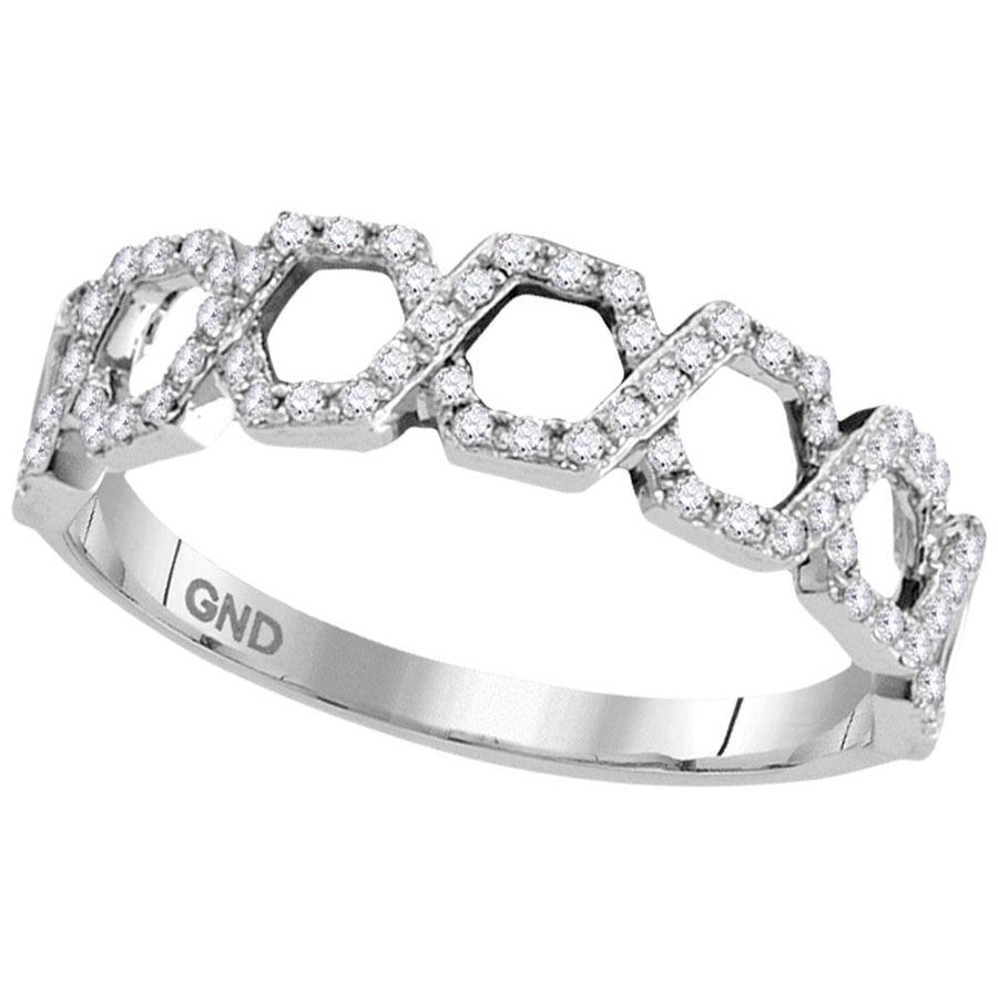 10kt White Gold Womens Round Diamond Polygon Woven Band Ring 1/4 Cttw