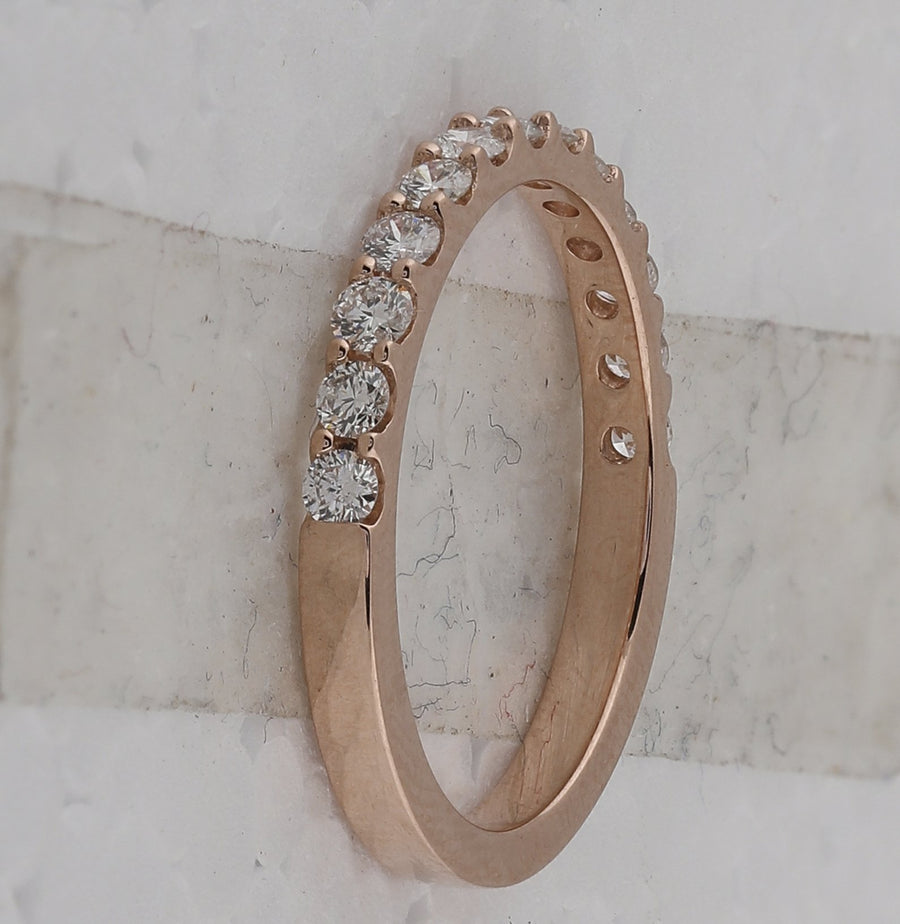 14kt Rose Gold Womens Round Diamond Wedding Single Row Band 1/2 Cttw